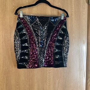 Express Silver and Black Mini Skirt